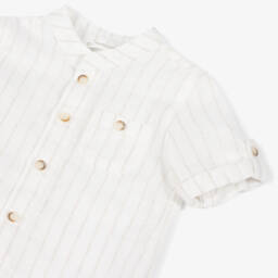 Mayoral Newborn-قميص أولاد بيج وأبيض من القطن والكتان | Childrensalon Outlet