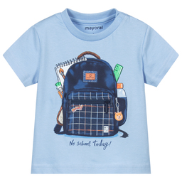 Mayoral-Голубая футболка с изображением рюкзака для мальчиков | Childrensalon Outlet