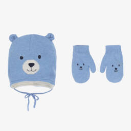 Mayoral-Boys Blue Bear Hat and Mittens | Childrensalon Outlet