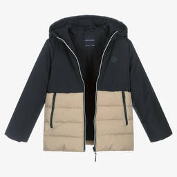Mayoral Nukutavake-Boys Blue & Beige Padded Hooded Jacket | Childrensalon Outlet