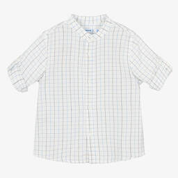 Mayoral-Рубашка из хлопка и льна в голубую клетку | Childrensalon Outlet