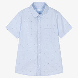 Mayoral-Boys Blue Cotton Dotted Shirt | Childrensalon Outlet