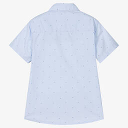 Mayoral-Boys Blue Cotton Dotted Shirt | Childrensalon Outlet