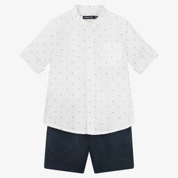 Mayoral-Boys Blue Cotton & Linen Shorts Set | Childrensalon Outlet