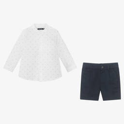 Mayoral-Boys Blue Cotton & Linen Shorts Set | Childrensalon Outlet