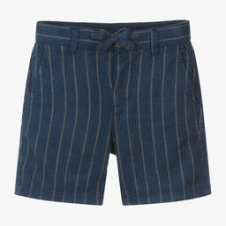 Mayoral-Boys Blue Cotton & Linen Striped Shorts | Childrensalon Outlet