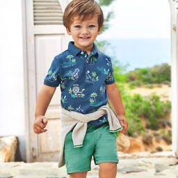 Mayoral-Boys Blue Cotton Safari Polo Shirt | Childrensalon Outlet