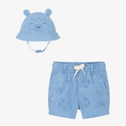 Mayoral-Boys Blue Cotton Safari Print Shorts | Childrensalon Outlet