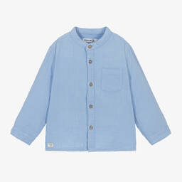 Mayoral-Boys Blue Cotton Shirt | Childrensalon Outlet