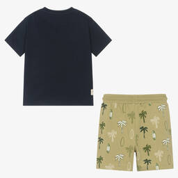 Mayoral-Синяя футболка и зеленые шорты из хлопка | Childrensalon Outlet