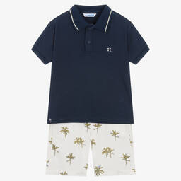 Mayoral-Boys Blue & Ivory Palm Tree Shorts Set | Childrensalon Outlet