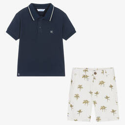Mayoral-Boys Blue & Ivory Palm Tree Shorts Set | Childrensalon Outlet
