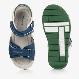 مايورال-صندل جلد وجيرسي لون أزرق وأبيض للأولاد | Childrensalon Outlet