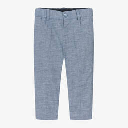 Mayoral-Boys Blue Marl Cotton & Linen Trousers | Childrensalon Outlet