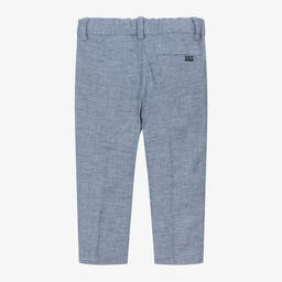 Mayoral-Boys Blue Marl Cotton & Linen Trousers | Childrensalon Outlet
