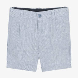 Mayoral-Boys Blue Striped Cotton & Linen Shorts | Childrensalon Outlet