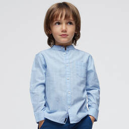 مايورال-قميص قطن مقلم لون أزرق فاتح للأولاد | Childrensalon Outlet