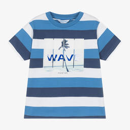Mayoral-Boys Blue Striped Cotton Wave T-Shirt | Childrensalon Outlet