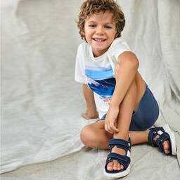 Mayoral-Boys Blue Velcro Sandals | Childrensalon Outlet