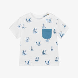 Mayoral-Футболка для мальчиков синий и белый с парусным принтом | Childrensalon Outlet