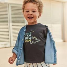 Mayoral-Boys Charcoal Dino Cotton Tee | Childrensalon Outlet