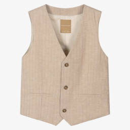 Mayoral Nukutavake-Boys Classic Beige Linen Waistcoat | Childrensalon Outlet