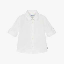 مايورال-قميص كلاسيكي أبيض من مزيج الكتان للأولاد | Childrensalon Outlet