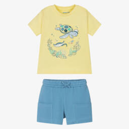 Mayoral-Boys Cotton Jersey Turquoise Set | Childrensalon Outlet