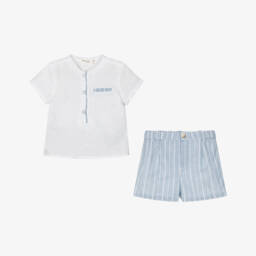 Mayoral Newborn-Boys Dreamy Blue Linen Ensemble | Childrensalon Outlet