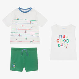 Mayoral-Boys Green Cotton 3 Piece Shorts Set  | Childrensalon Outlet