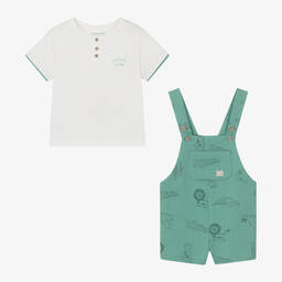 Mayoral-Boys Green Cotton Dungaree Shorts Set | Childrensalon Outlet