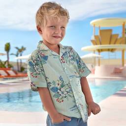 Mayoral-قميص قطن لون أخضر فاتح للأولاد | Childrensalon Outlet