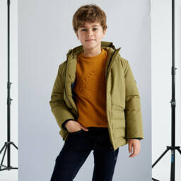Mayoral Nukutavake-Boys Green Padded Hooded Parka | Childrensalon Outlet