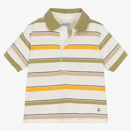 مايورال-توب بولو قطن عضوي جيرسي مقلم لون أخضر وعاجي | Childrensalon Outlet