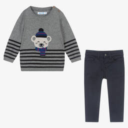مايورال-طقم بنطلون أطفال ولادي قطن لون رمادي وكحلي | Childrensalon Outlet