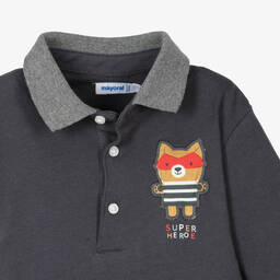 Mayoral-Boys Grey Cotton Polo Shirt | Childrensalon Outlet