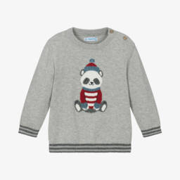 Mayoral-Boys Grey Knit Panda Sweater | Childrensalon Outlet