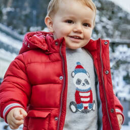 Mayoral-Boys Grey Knit Panda Sweater | Childrensalon Outlet