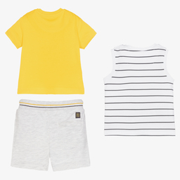 Mayoral-طقم شورت أطفال ولادي قطن جيرسي لون رمادي وأصفر | Childrensalon Outlet
