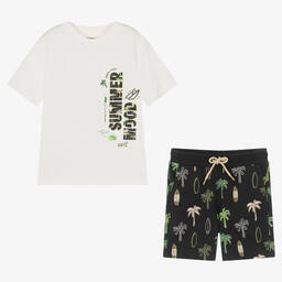 Mayoral-Кремовая футболка и черные шорты из хлопка | Childrensalon Outlet