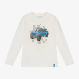 Mayoral-Boys Ivory Blue Car Graphic Shirt | Childrensalon Outlet