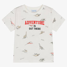 Mayoral-Кремовая хлопковая футболка с динозаврами | Childrensalon Outlet