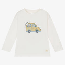 Mayoral-Кремовый топ из хлопкового джерси с машиной | Childrensalon Outlet