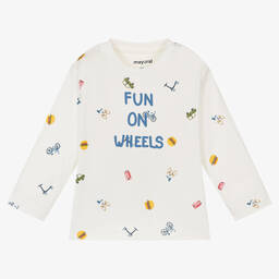 Mayoral-Кремовый топ из хлопкового джерси с надписью | Childrensalon Outlet