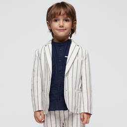 مايورال-جاكيت بلايزر قطن وكتان مقلم لون عاجي للأولاد | Childrensalon Outlet