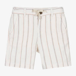 Mayoral-شورت قطن وكتان مقلم لون عاجي للأولاد | Childrensalon Outlet