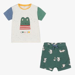 Mayoral Newborn-طقم شورت قطن مستدام جيرسي لون عاجي وأخضر للمواليد | Childrensalon Outlet