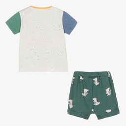 Mayoral Newborn-طقم شورت قطن مستدام جيرسي لون عاجي وأخضر للمواليد | Childrensalon Outlet