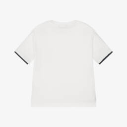 Mayoral Nukutavake-Boys Ivory Piqué Tee with Navy Accent | Childrensalon Outlet