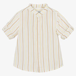 Mayoral-Кремовая рубашка из хлопка и льна в полоску | Childrensalon Outlet